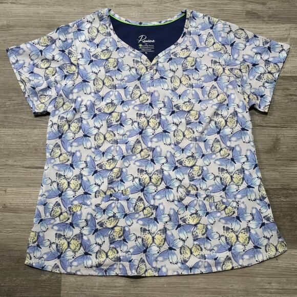 Premiere by Healing Hands Butterfly Y Cut Neck Double Front Pockets Scrub Top - Picture 8 of 8